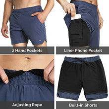 Load image into Gallery viewer, 33,000ft Men's 2 in 1 Workout Running Shorts Quick Dry Stretch 7 Inch Gym Training Sports Shorts with Pockets and Towel Loop Dark Blue
