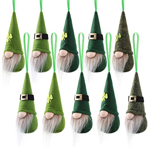Load image into Gallery viewer, St Patrick Day Hanging Gnome Ornaments Set of 10, Irish Gnomes Handmade Leprechaun Elf Tomet DecorationsSpring Gnome Lucky Clover Hanging Ornament