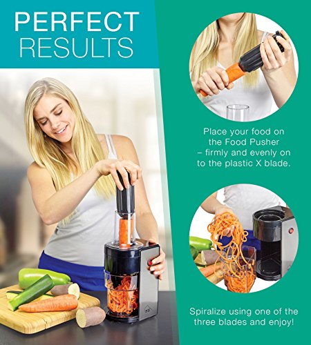 Load image into Gallery viewer, Electric Spiralizer with 3 Blades - Fast, Easy Spiral Vegetable Slicer - Stainless Steel - Compact Storage - Fits Most Large Vegetables Including Zucchini and Carrots - By PII