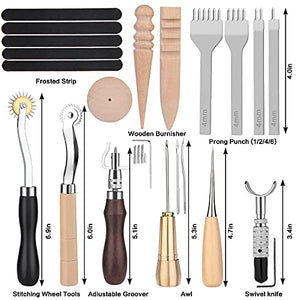 50 Pieces Leather Working Tools and Supplies with Leather Tool Box Prong Punch Edge Beveler Wax Ropes Needles Perfect for Stitching Punching Cutting Sewing Leather Craft Making