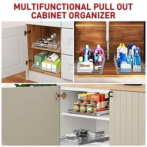 Pull Out Cabinet Organizer, Tksrn Heavy Duty Slide Out Pantry Shelves Sliding Drawer Storage For Kitchen, Bathroom, Home, 12.4" W x 16.5" D, Wire Frame, Chrome Finish