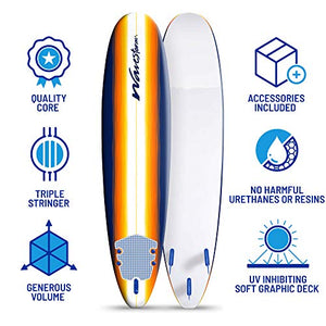 Wavestorm 8ft Classic Longboard Surfboard (Org Burst), AZ22-WSSF800-ORG