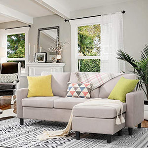 Shintenchi Convertible Sectional Sofa Couch, Modern Linen Fabric L-Shaped Couch 3-Seat Sofa Sectional with Reversible Chaise for Small Living Room, Apartment and Small Space,(Beige)