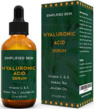 Load image into Gallery viewer, Hyaluronic Acid Serum for Face &amp; Eyes (2 oz) with Vitamin C, E &amp; Green Tea for Anti-Aging, Moisturizing, Antioxidant &amp; Wrinkle Treatment. Best Hydrating Pure Facial Serum by Simplified Skin

