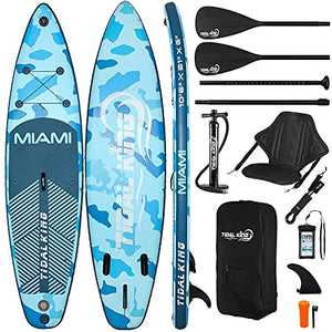 Tidal King Miami 10' 6" Stand Up Paddle Board ISUP - with Adjustable Paddle, Top Accessories - Pump, Leash & Backpack - Standard SUP or Kayak Kit Options (SUP/Kayak)