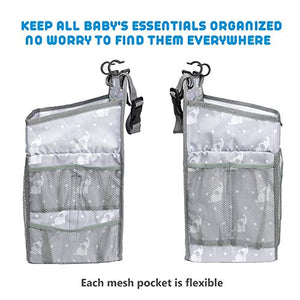 Selbor Baby Nursery Organizer and Diaper Caddy, Hanging Diaper Stacker Storage for Changing Table, Crib, Playard Wall for Newborn Boys Girls (Star Elephant, Bottle Cooler Included)