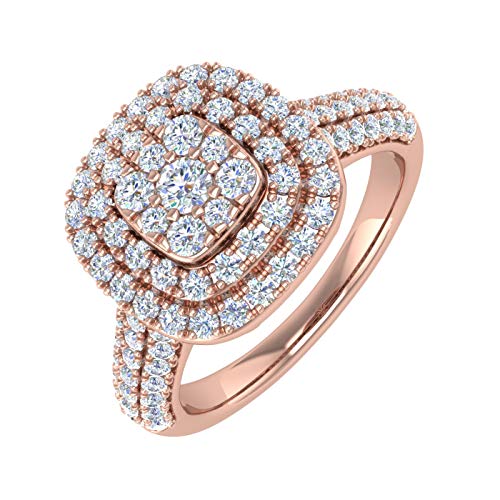 1 Carat Cushion Cut Halo Prong Set Diamond Engagement Ring in 10K Rose Gold - IGI Cert (Ring Size 7)