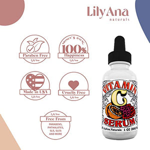 Vitamin C Serum for Face - Face Serum with Hyaluronic Acid and Vitamin E, Anti Aging Serum, Reduces Age Spots and Sun Damage, Promotes Collagen and Elastin - 1oz