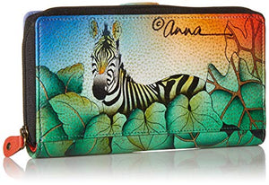 Anna by Anuschka Hand Painted Leather | Two Fold Wallet/Clutch | Zebra Safari