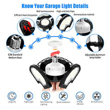Load image into Gallery viewer, LED Garage Lights, 80W Deformable LED Garage Ceiling Lights 12000 LM CRI 80 Led Shop Lights for Garage, Garage Lights with 3 Adjustable Panels,Utility Led Garage Lighting，LED Light Bulbs for barn etc.

