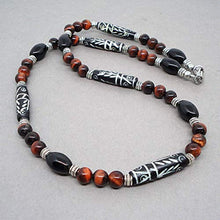 Load image into Gallery viewer, Mens Tribal Style Necklace - Carved Bone, Black Onyx, Red Tiger Eye Gemstone 18-22 inch, Handcrafted

