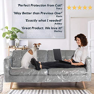 Better Than Plastic Slipcover, Vinyl Sofa Protector - 96' Waterproof Pet Furniture Covers for Cats & Dogs - Scratch & Stain - XL Clear Leather Couch Protective Slip Bag (96 W x 40 D 42 BH x 18 FH)