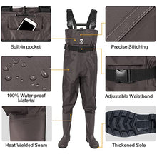 Load image into Gallery viewer, TIDEWE Bootfoot Chest Wader, 2-Ply Nylon/PVC Waterproof Fishing &amp; Hunting Waders with Boot Hanger for Men and Women Brown Size 12
