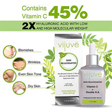 Load image into Gallery viewer, VIJUVE 45% Vitamin C Serum with Double Hyaluronic Acid &amp; Anti-Aging Peptides - 60-times More Efficient than Kojic Acid - For Face &amp; Neck to Keep Skin Elasticity, Reduce Wrinkles &amp; Dark Spots, 30 ml
