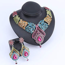 Load image into Gallery viewer, Women's Elegant Austrian Crystal Statement Necklace Earrings Jewelry Set for Wedding Dress and Boxes (Silver Colorful)
