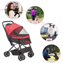 Load image into Gallery viewer, LONABR Folding Dog Stroller Travel Cage Stroller for Pet Cat Kitten Puppy Carriages - Large 4 Wheels Elite Jogger - Single or Multiple Pets (Red - 1 cage)
