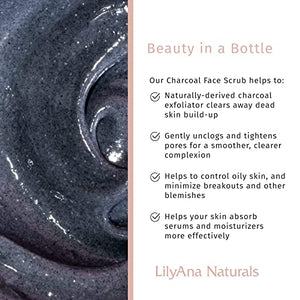 LilyAna Naturals Charcoal Face Scrub 3 Oz and Face Cream 1.7 Oz Bundle - Anti-Aging Facial Exfoliator and Face Cream, Face Moisturizer For Dry Skin, Rose and Pomegranate Extracts - for Women and Men