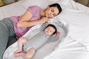 Baby Delight Snuggle Nest Harmony Infant Sleeper | Silver Clouds Fabric Pattern | Portable Sleeper with Sound & Light Unit | Waterproof Foam Mattress w/ Sheet