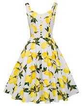 Load image into Gallery viewer, Belle Poque 1950s Retro Party Yellow Lemon Print Homecoming Dress L BP416-3
