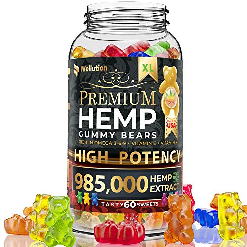 Hemp Gummies Premium 985,000 High Potency - Fruity Gummy Bear with Hemp Oil - Natural Hemp Candy Supplements for Pain, Anxiety, Stress & Inflammation Relief - Promotes Sleep and Calm Mood
