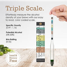 Load image into Gallery viewer, Brewer&#39;s Elite Hydrometer - for Home Brew Beer, Wine, Mead and Kombucha - Deluxe Triple Scale Set, Hardcase and Cloth - Specific Gravity ABV Tester
