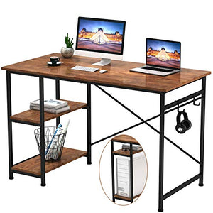 Engriy Writing Computer Desk 47", Home Office Study Desk with 2 Storage Shelves on Left or Right Side, Industrial Simple Style Wood Table Metal Frame for PC Laptop Notebook