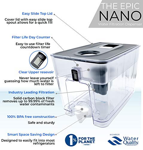 Load image into Gallery viewer, Epic Nano Countertop Water Filter Dispenser for Drinking Water. 36 Cup 150 Gallon Long Last Filter BPA Free Water Purifier Large Water Jug Dispenser