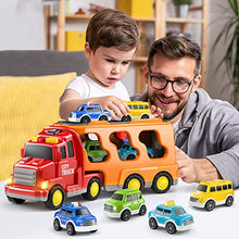 Load image into Gallery viewer, TEMI Toddler Truck Toys for 3 4 5 6 Years Old Boys Girls - 5 in 1 Carrier Truck Transport Vehicles, Friction Power Car Toy for Age 3-9, Push and Go Car Gifts Christmas Birthday
