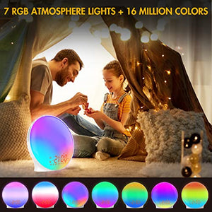 Sunrise Alarm Clock, Full Screen Wake Up Light with Sunrise Simulation, Dual Alarms, FM Radio, 8 Natural Sounds & Snooze, 3 Light Modes, Bedroom Digital Alarm Clock for Heavy Sleepers Adults Kids