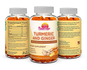 Turmeric Curcumin & Ginger Chewable Gummies for Adults and Children. Anti Inflammatory Supplement for Joint Relief. Vegan Friendly, Kosher & Halal, Gluten Free, Non GMO. 60 Count