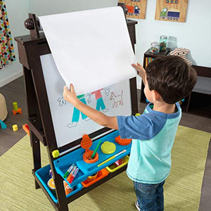 KidKraft Wooden Storage Easel with Dry Erase and Chalkboard Surfaces, Children's Art Furniture - Espresso, Gift for Ages 3+ 25.2 x 23.2 x 47.6