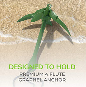 Gradient Fitness Marine Anchor, 3.5 lb Folding Anchor, Grapnel Anchor Kit for Kayaks, Canoes, (SUP) Paddle Boards, (Green, 3.5 lbs)