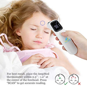 Amplim Hospital Medical Grade Non Contact Digital Clinical Forehead Thermometer for Adults, Kids, Toddlers, Infants, and Babies, FSA HSA Approved, 2001W2, White