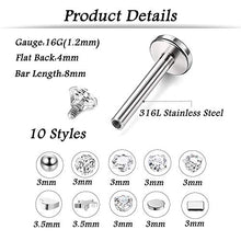 Load image into Gallery viewer, Udalyn 20 Pcs Stainless Steel Labret Studs Lip Rings for Men Women Nose Studs Cartilage Earrings Tragus Helix Piercing Jewelry 16G

