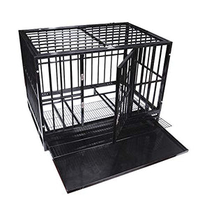 48'' Size Heavy Duty Pet Dog Cage Strong Metal Crate Kennel Playpen w/Wheels&Tray