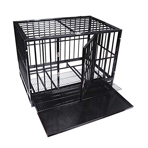 48'' Size Heavy Duty Pet Dog Cage Strong Metal Crate Kennel Playpen w/Wheels&Tray