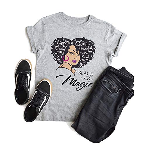 Load image into Gallery viewer, CONTEANER Black Girl Magic - Afro Woman Shirt,Black Girl Tee, Afro Queen Black Pride Gift (Grey,S)