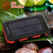 Load image into Gallery viewer, Solar Charger 20000mAh, BENFISS Ultra-Portable Durable Solar Power Bank with 2 USB Output 2 LED Flashlight and Compass, Waterproof Solar Battery Pack for Outdoor Activities/Emergency (Red)
