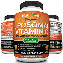Load image into Gallery viewer, Nutrivein Liposomal Vitamin C 1650mg - 180 Capsules - High Absorption Ascorbic Acid - Supports Immune System and Collagen Booster - Powerful Antioxidant High Dose Fat Soluble Supplement
