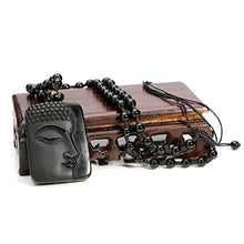 Load image into Gallery viewer, Top Plaza Hand Carved Natural Genuine Obsidian Talisman Patron Saint Buddha Head Pendant Adjustable Woven Rope Beads Necklace Amulet Hanging Ornament #2
