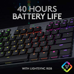 Logitech G915 TKL Tenkeyless Lightspeed Wireless RGB Mechanical Gaming Keyboard, Low Profile Switch Options, LIGHTSYNC RGB, Advanced Wireless and Bluetooth Support - Clicky, Black