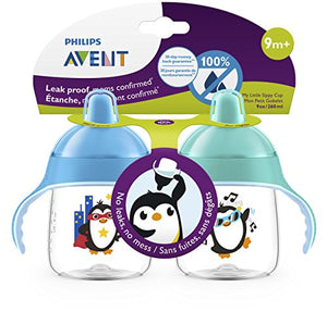 Philips AVENT My Penguin Sippy Cup 9oz, Blue and Green, 2pk, SCF753/25