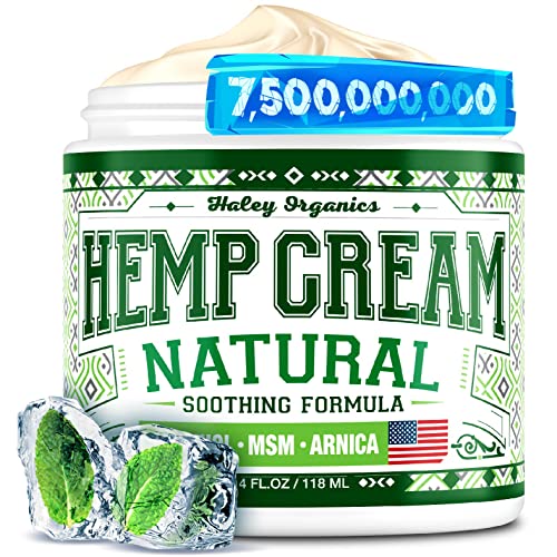 Haley Organics Hemp Cream - Made in USA - Natural Hemp Oil Extract Cream - for Discomfort in Knees, Back, Elbow and Joint - Muscle Cream infused with Arnica Extract oil, MSM and Menthol - 4 Fl Oz