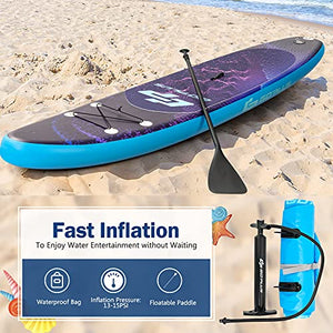 Goplus Inflatable Stand up Paddle Board Surfboard SUP Board with Adjustable Paddle Carry Bag Manual Pump Repair Kit Removable Fin for All Skill Levels, 6" Thick (Purple, 11FT)