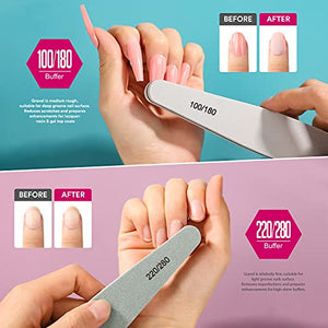 Nail File Buffer, Teenitor Gel nail file Set Professional Nail Buffer File Block Natural Manicure File Nail Polisher Washable Double Sided