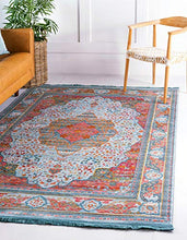 Load image into Gallery viewer, Unique Loom Baracoa Collection Bright Tones Vintage Traditional Light Blue Area Rug (5' 5 x 8' 0)
