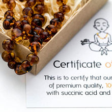 Load image into Gallery viewer, Amber Guru Baltic Amber Necklace (Authentic, Certified) - 12.5 inches - Unisex Jewelry - Cognac (Polished) - Real "Baby-Sized" Amber Beads - Proud to Deliver Genuine Baltic Sea Wonder - Ambar
