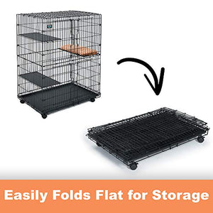 MidWest Cat Playpen / Cat Cage Includes 3 Adjustable Resting Platforms, Removable Leak-Proof Pan, Easy 2-Door Top / Bottom Access & 4-locking Wheel Casters