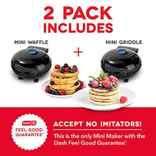 Load image into Gallery viewer, Dash Mini Maker Waffle Maker + Griddle, 2-Pack Griddle + Waffle Iron - Black
