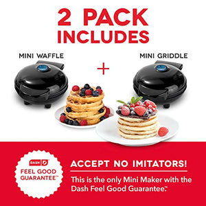 Dash Mini Maker Waffle Maker + Griddle, 2-Pack Griddle + Waffle Iron - Black